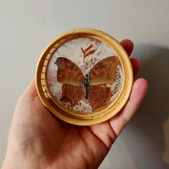 **SOLD**🩷Vintage Boho Butterfly and Bamboo Tray and Coaster Set🩷 - Picture 2 of 3